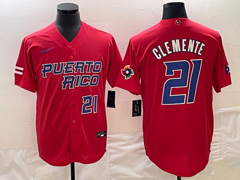 Men 2023 World Cub Puerto Rico #21 Clemente Red Nike MLB Jersey6->brooklyn nets->NBA Jersey